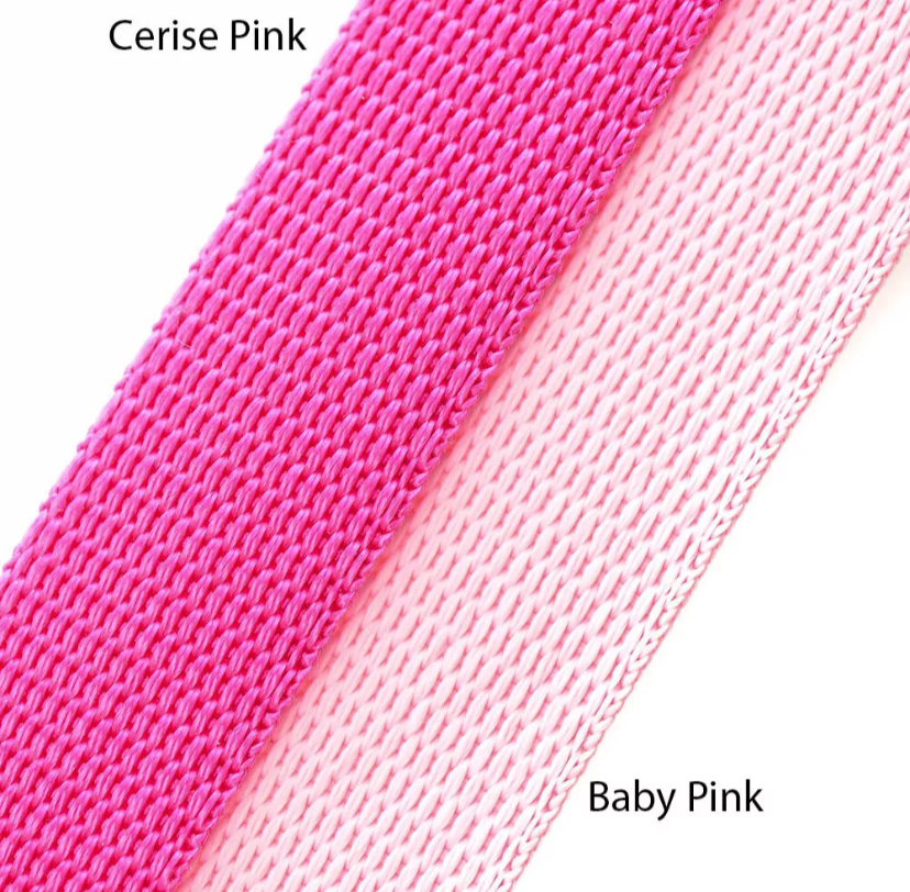 Two pink ribbons labeled 'Cerise Pink' and 'Baby Pink' on a white background.
