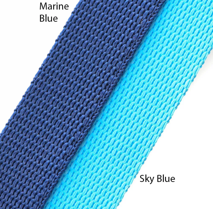 Two blue straps labeled 'Marine Blue' and 'Sky Blue' on a white background.